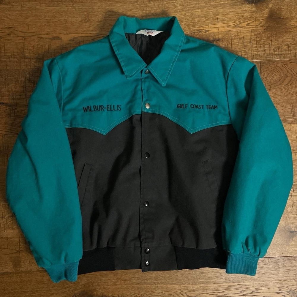 Vintage West Ark Santa Fe Western Jacket Mens L Teal Black Wilbur-Ellis 27600Q